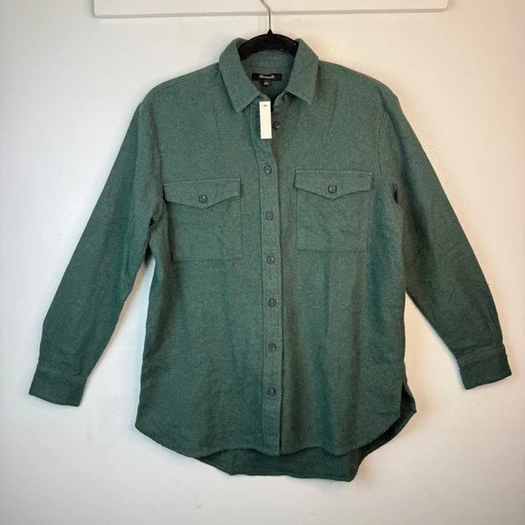 Madewell Flannel Flap-Pocket Oversized Ex-Boyfriend Shirt size XS  Smokey Spruce - Picture 4 of 11